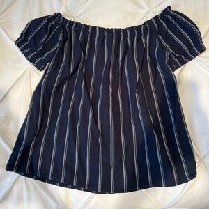 Vero Moda - Linen Navy Stripped Off The Shoulder Top